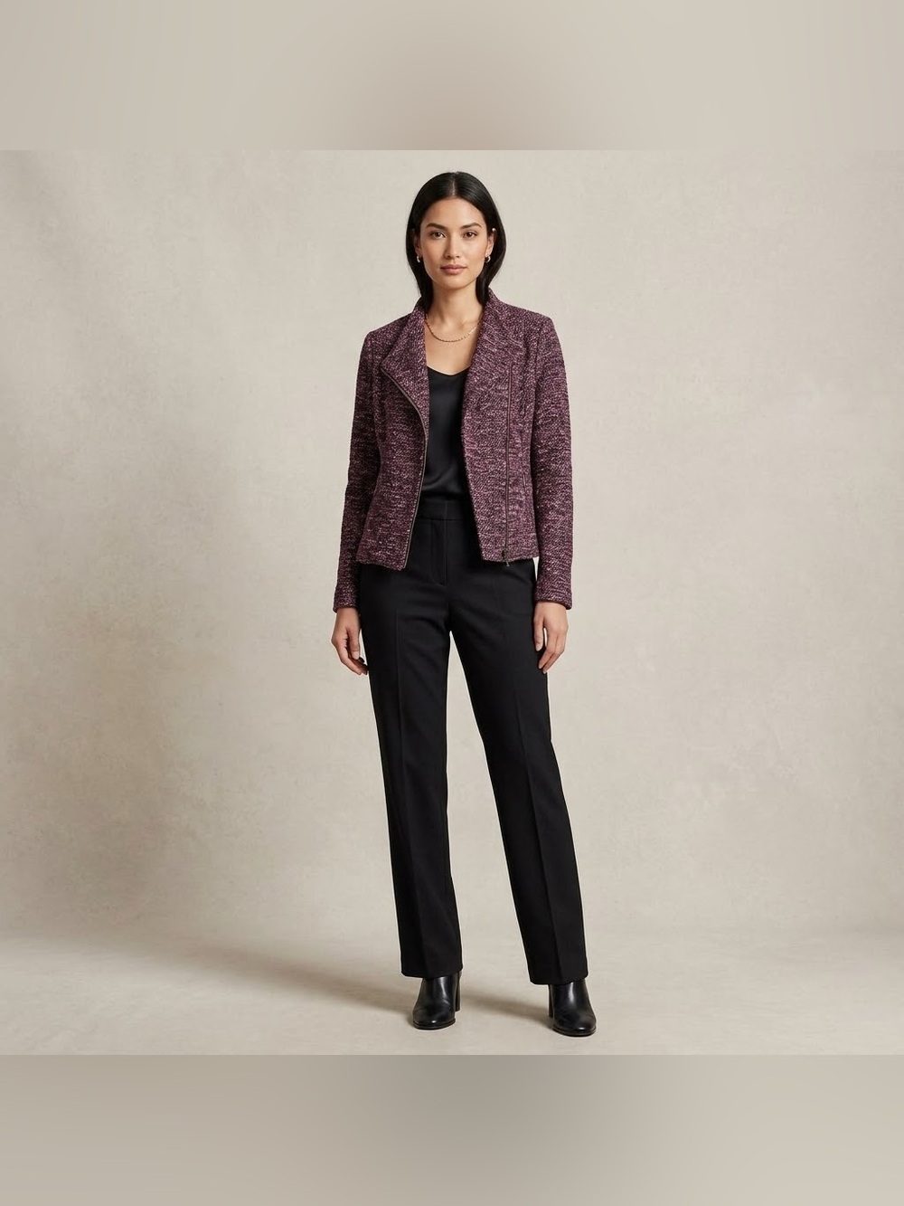 Anthropologie Plum-Tone Tweed Moto Blazer